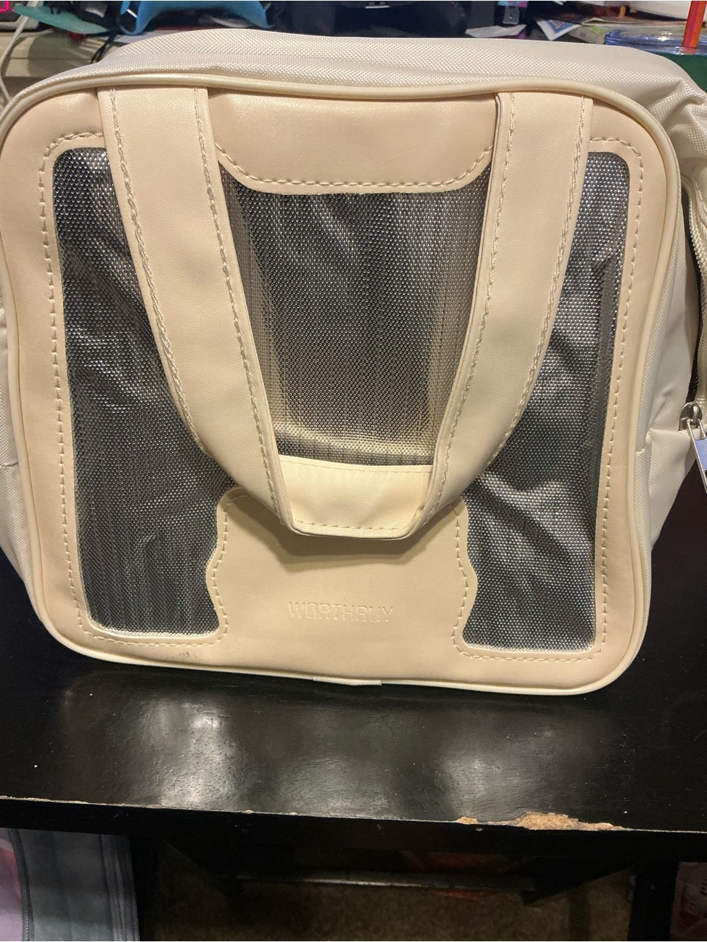 Worth Cream Toiletry Bag with Mesh Front Panel